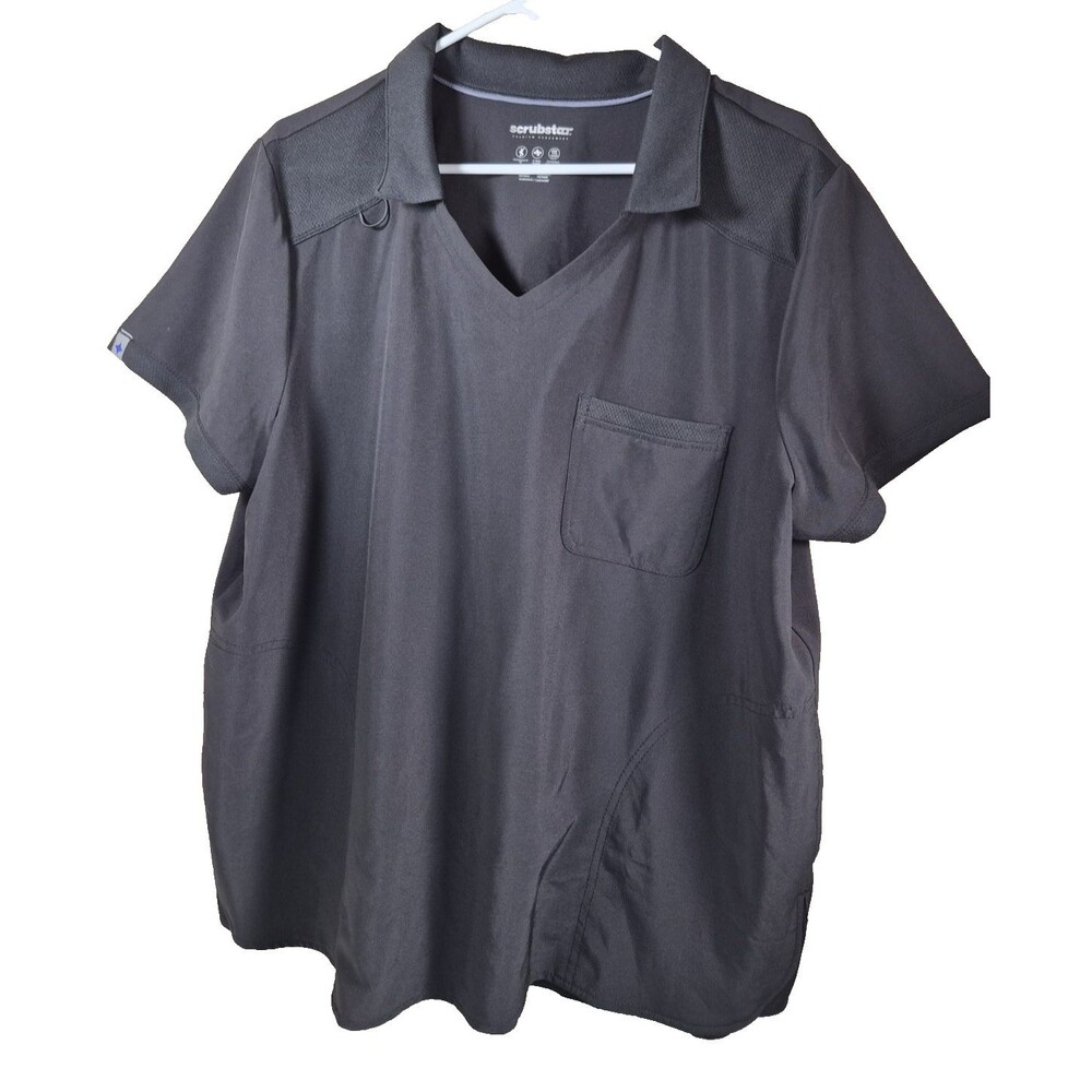Scrubstar Mens Polo Scrub Top XL Black Premium V Neck Short Sleeve Pockets Nurse